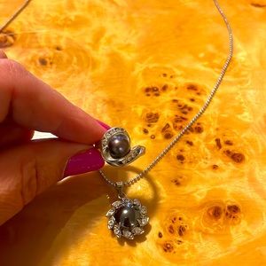 Gorgeous and elegant black Pearl and diamond necklace and ring set 🌸💕🥰